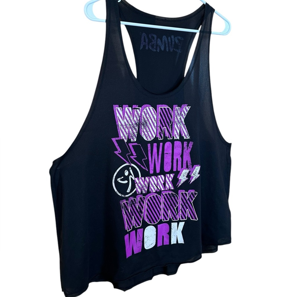 Zumba Women’s WORK XXL Racerback Dance Black Loose Fit Lightweight Workout Top - Picture 2 of 12